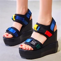 sandals womens multicolor cotton nylon platform wedge gladiators strappy high heels party pumps open toe summer shoes