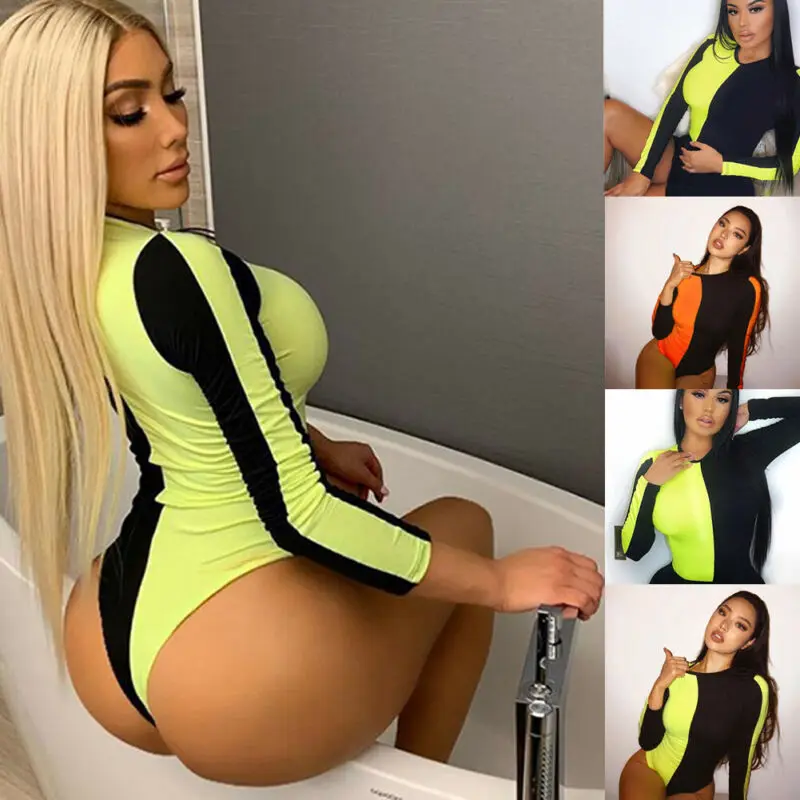 Женский комбидресс с длинными рукавами Флуоресцентный цвет лоскутный