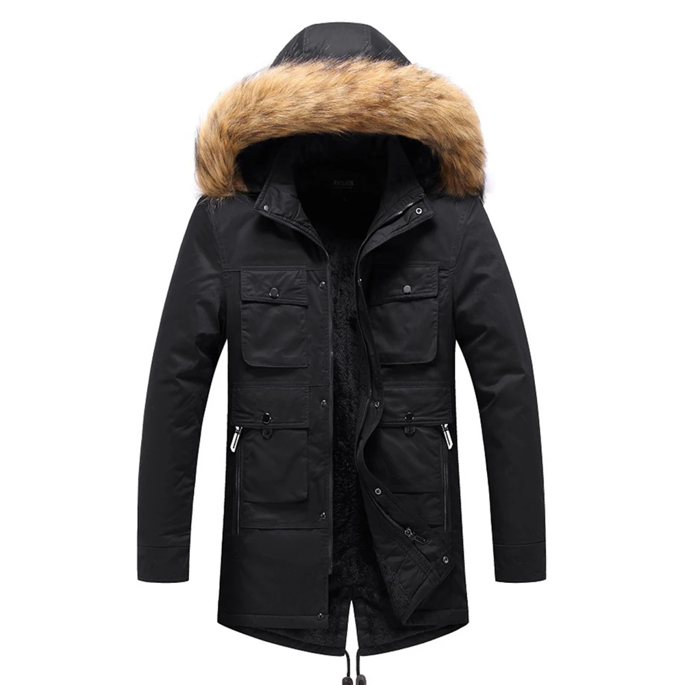 Мужские зимние куртки большого размера флисовые толстые теплые парки с