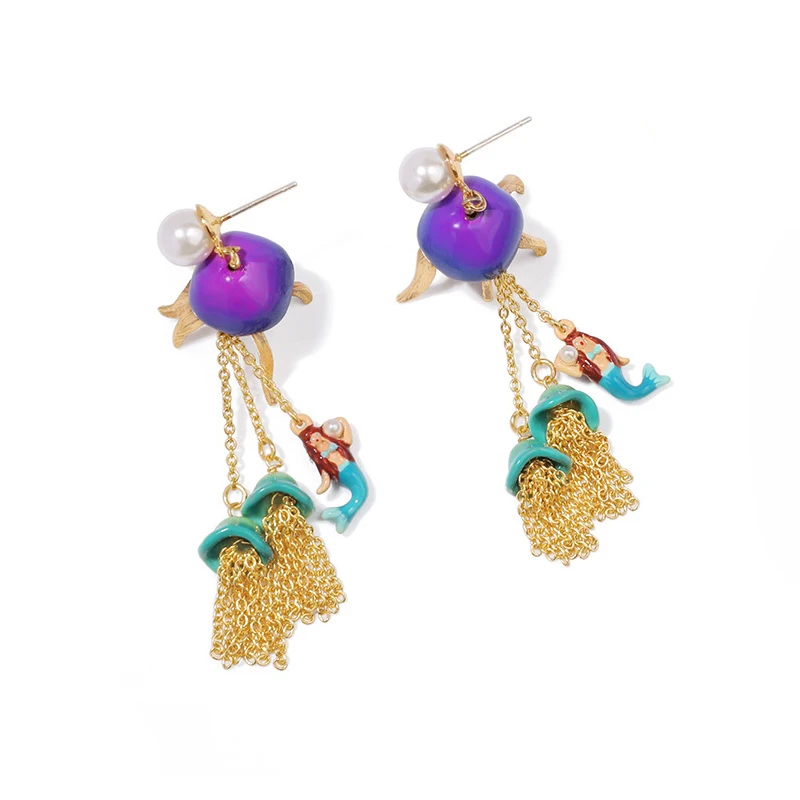 

Индивидуальные женские серьги, винтажные эмалевые серьги русалки в виде медузы, золотистые серьги-подвески, очаровательные женские ювелир...