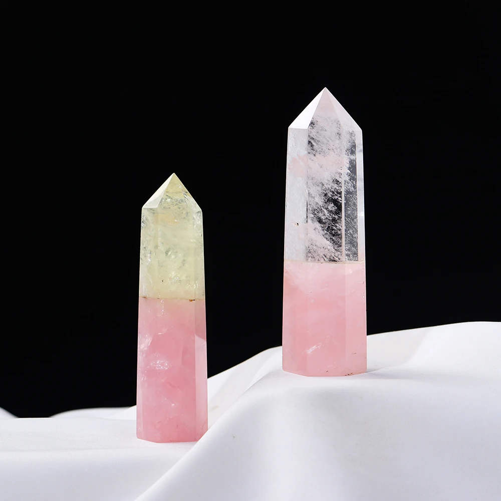 1 шт. натуральный розовый кварц двухцветная Хрустальная колонка Здоровье Энергия