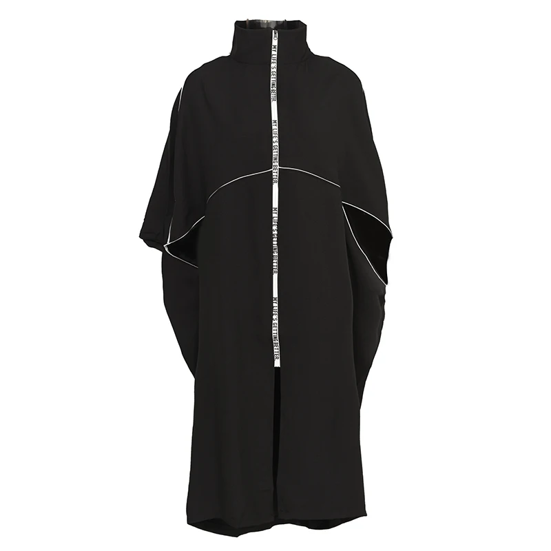 [EAM] 2019 новый пружинная подставка воротником с длинным рукавом черное на молнии