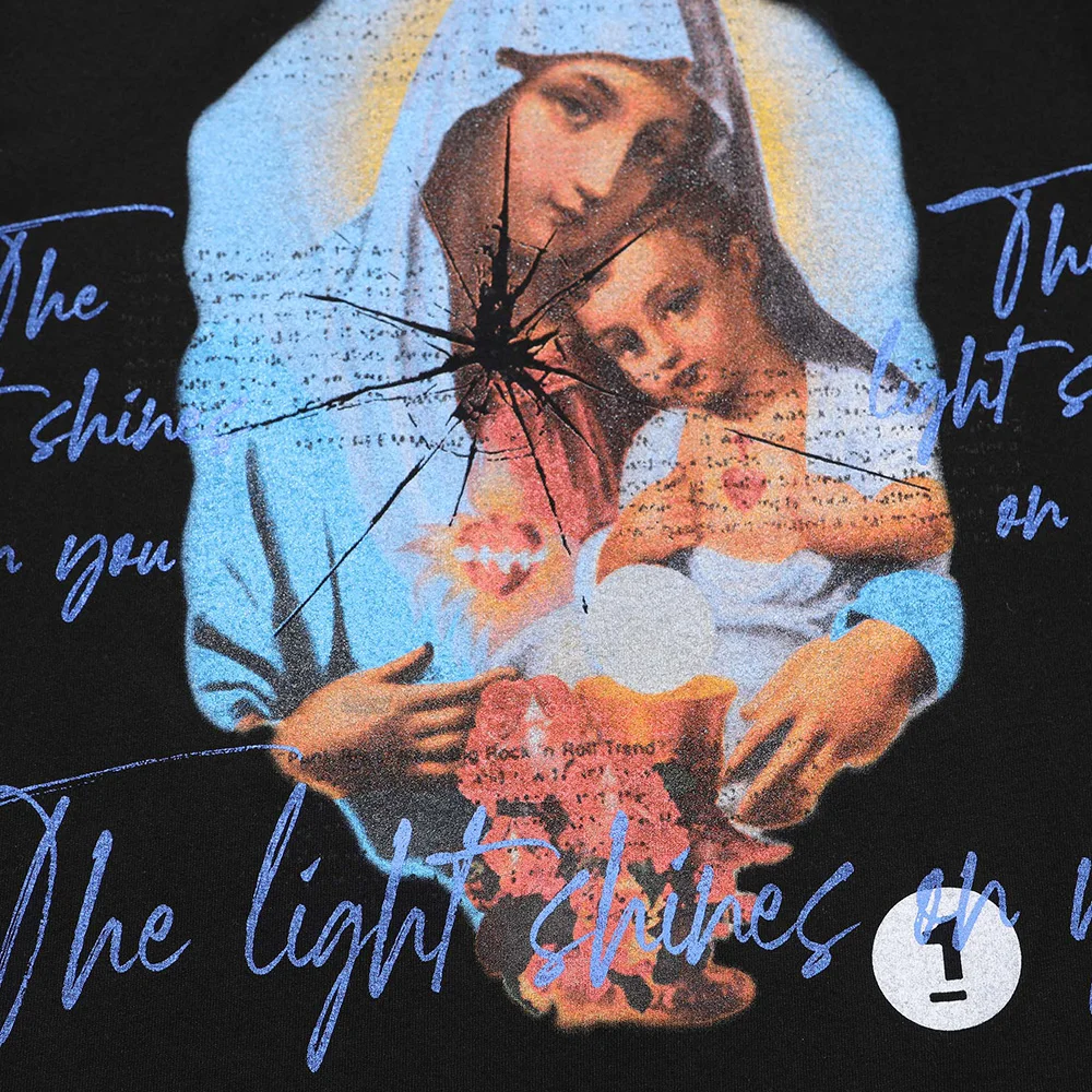 

Aolamegs Virgin Mary Retro Print Letter Graffiti Oversized T-shirt Men 3 Color Optional Tee Tops Summer Cozy Harajuku Streetwear