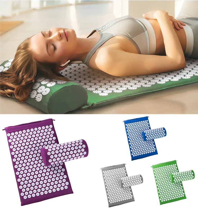 New 66*42cm Massage Cushion Yoga Acupressure Mat and Pillow Set for Neck Back Foot Stress Pain Relief Fitness Spiky Pad | Спорт и