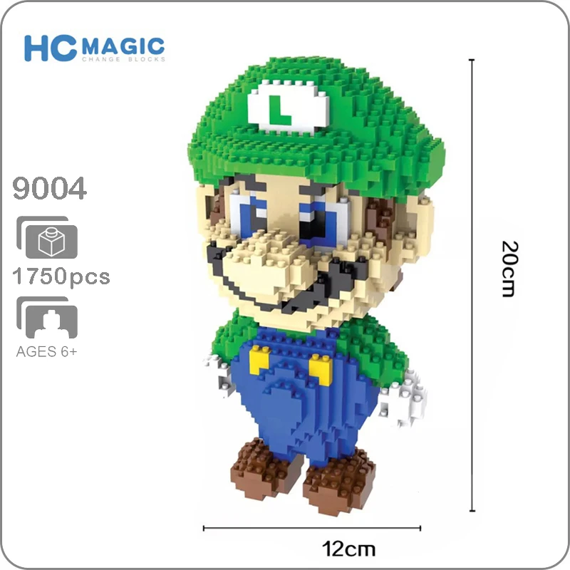 HC 9004 Игра Супер Марио Луиджи зеленая фигурка 3D модель 1750 шт DIY Мини алмазное здание маленькие блоки кирпичи сборка игрушка без коробки