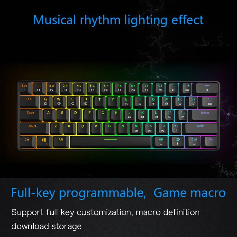 GK61 61 Ключ USB проводной светодиодный подсветка оси игровая механическая клавиатура для рабочего стола