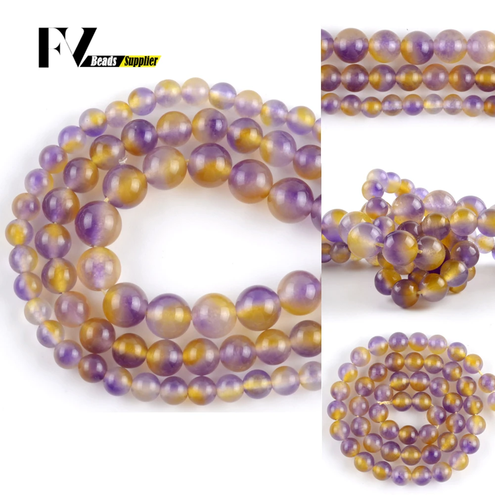 

Natural Ametrines Purple Yellow Quartz Stone Round Loose Spacer BeadsFor Jewelry Making Findings Diy Bracelet Charms 6 8 10mm