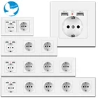 Белая панельная розетка с несколькими рамками, европейская и немецкая розетка, встроенное быстрое зарядное устройство с двумя USB 110 А, штепсельная розетка Schuko 250-в 16 А, Заземление