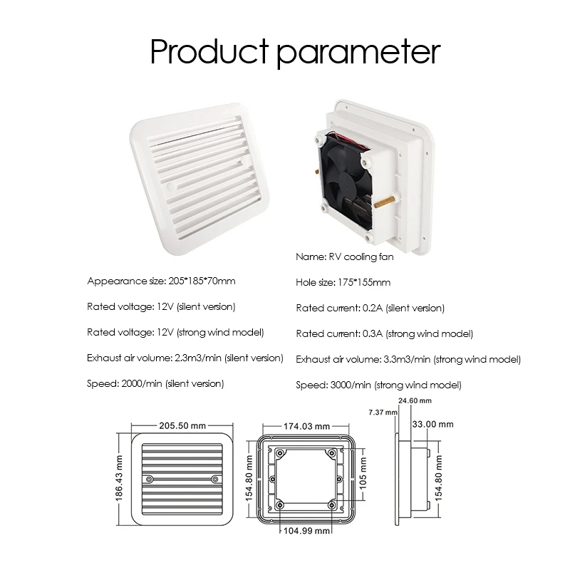 

12V MuteFridge Vent with Fan for RV Trailer Caravan Side Air Strong Wind Exhaust Car Styling Camper