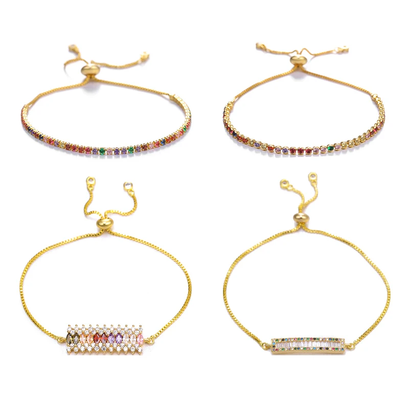 Женские теннисные браслеты Juya Ali Moda с радужными австрийскими кристаллами Золотые