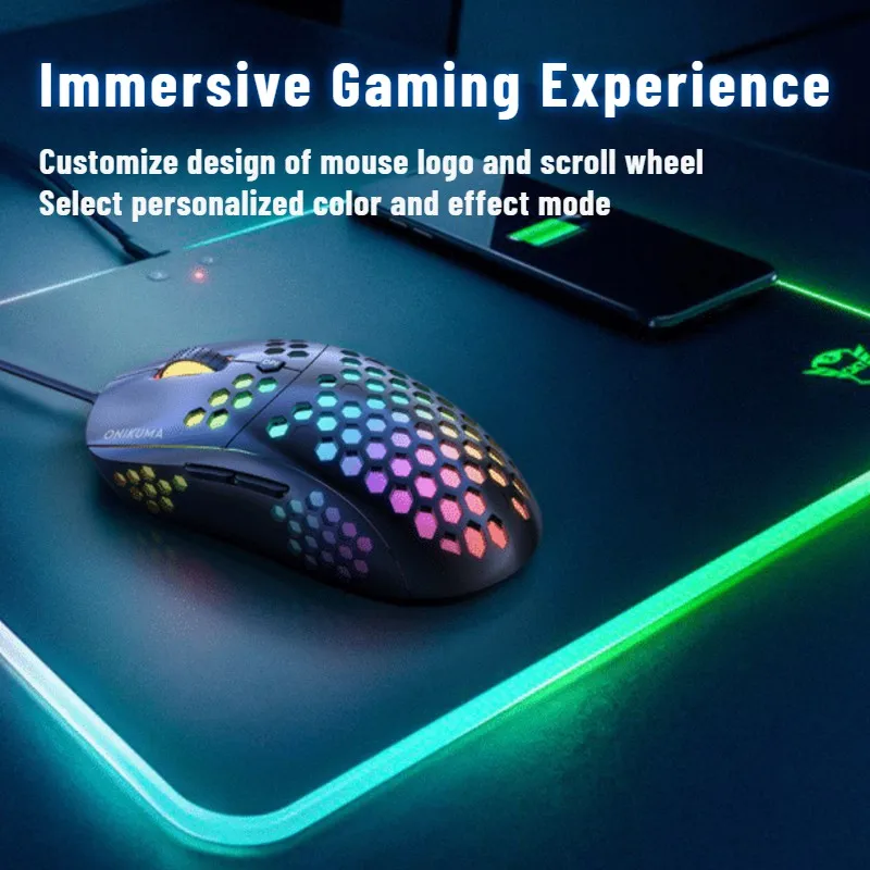 onikuma cw903 wired gaming mouse optical usb e sports game mice 6 led breathing light rgb colors for laptop pc game free global shipping