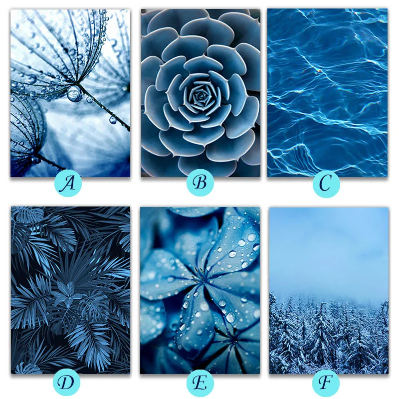 Скандинавские листья монстеры настенная живопись на холсте Синий одуванчик