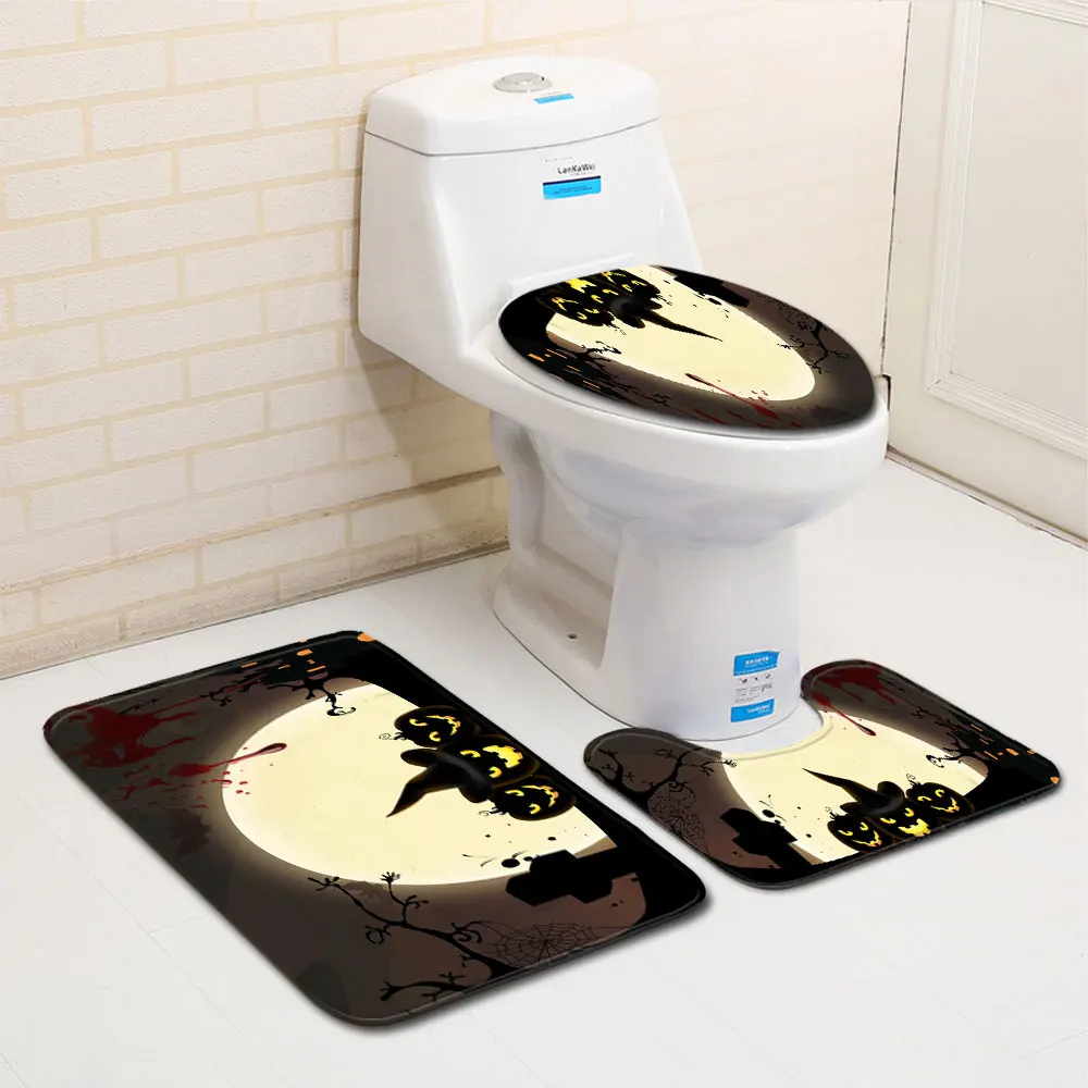 Чехол на сиденье унитаза Хэллоуин коврик для душа нескользящий фланелевый с