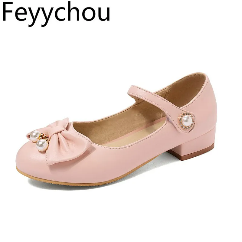 Туфли лодочки женские на низком каблуке с круглым носком и жемчугом|Женские