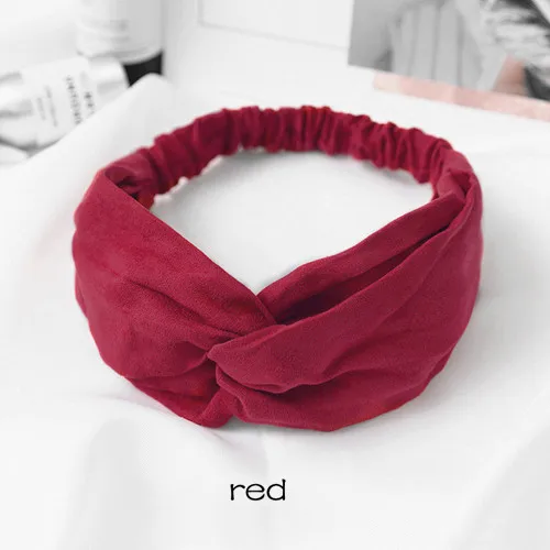 suede red Замшевая твист эластичная повязка на голову для женщин девочек Бохо шифон узел повязка на голову тюрбан с цветком повязка на голову аксессуары для волос - Цвет: suede red