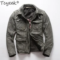 Tcyeek 100% Real Leather Coat Men Winter Clothes 2020 Streetwear Genuine Cow Leather Jackets Men's Leather Jacket Jaqueta 9728