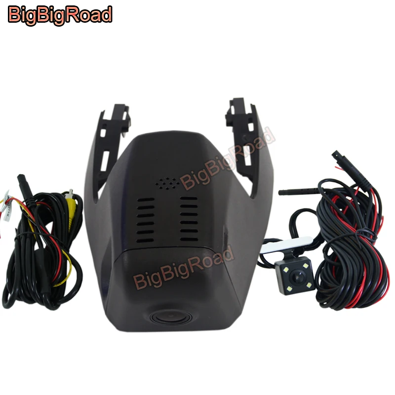 Black Dual Cameras BigBigRoad автомобильный Wifi DVR видео рекордер видеорегистратор камера для Volkswagen Touareg FHD 1080P широкоугольный - Название цвета: Black Dual Cameras