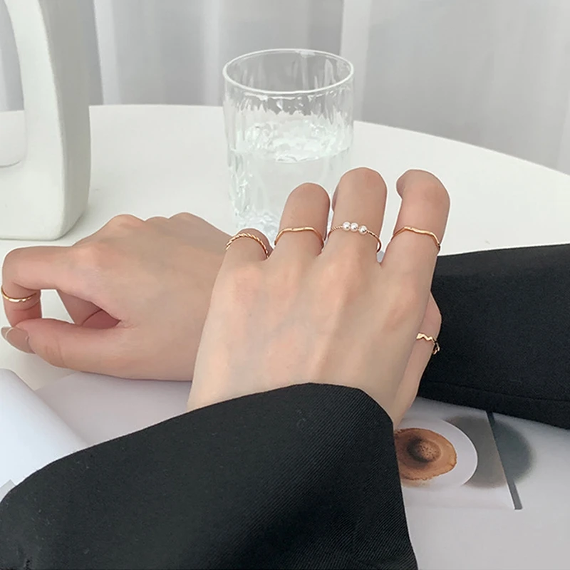 

Delicate Mini Pearl Thin Ring Minimalist Basic Style Silver Gold Color Rings For Women Fashion Jewelry COSYOO