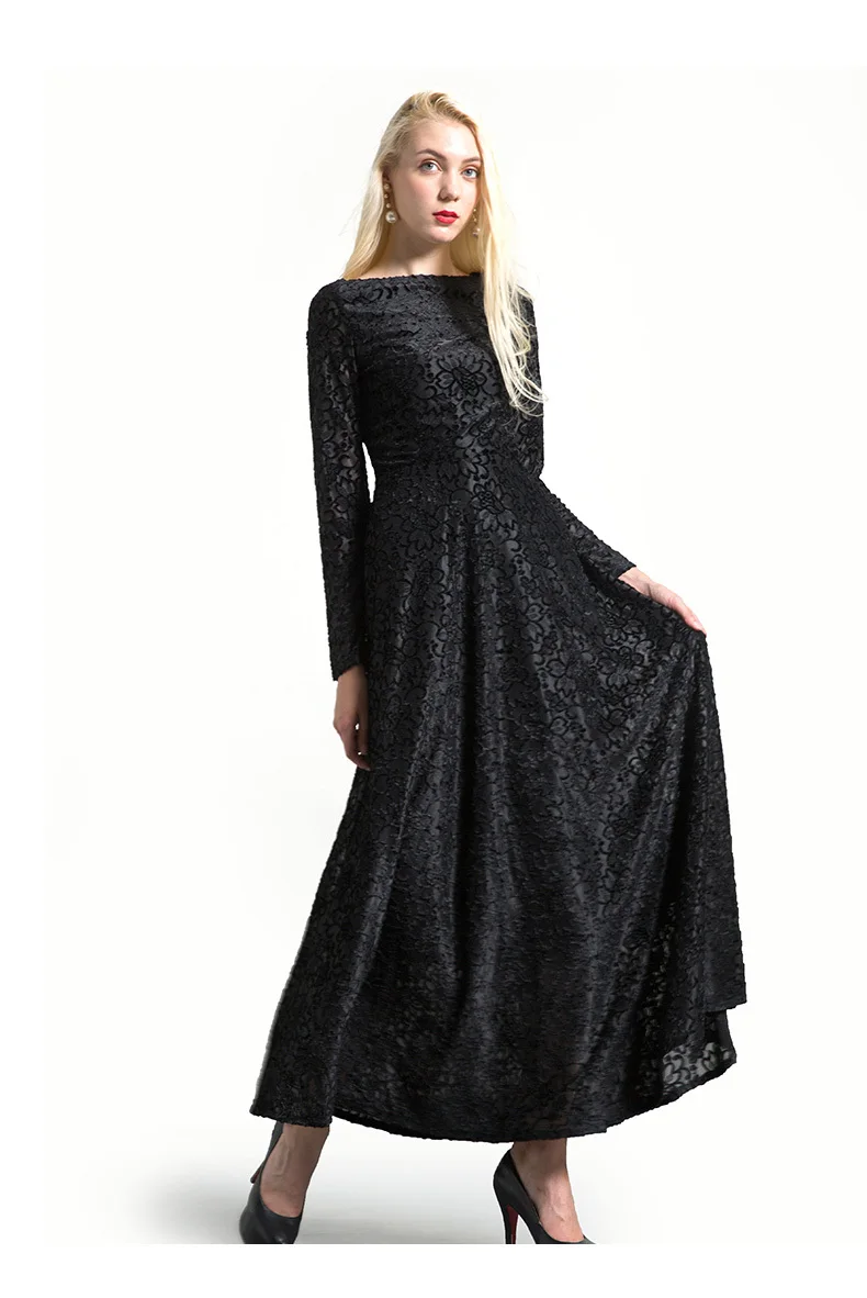 

wine 2023 Yunsu A black lace dress autumn winter women's long sleeve Pajama women's clothing