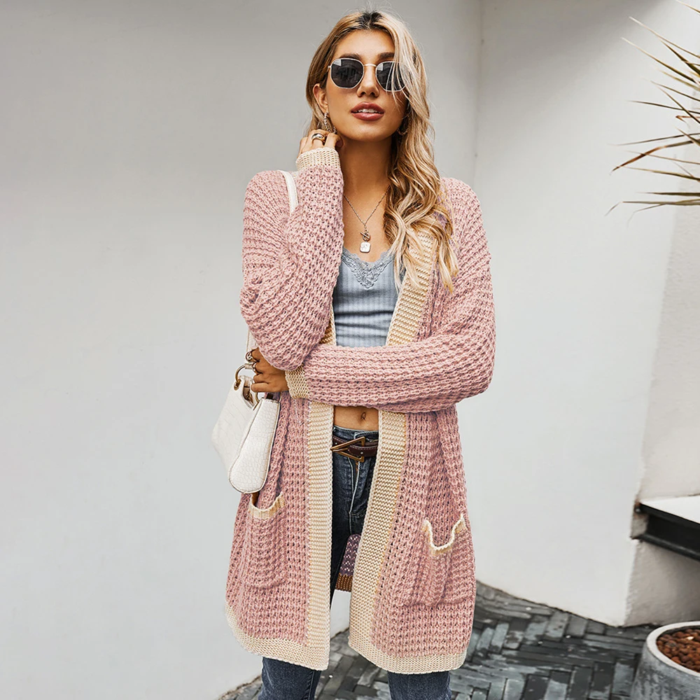 

FridayIn 2021 Autumn/Winter New Women's Casual Contrast Color Knitted Sweater Fashion Street Stitching Cardigan Clothes Laidies