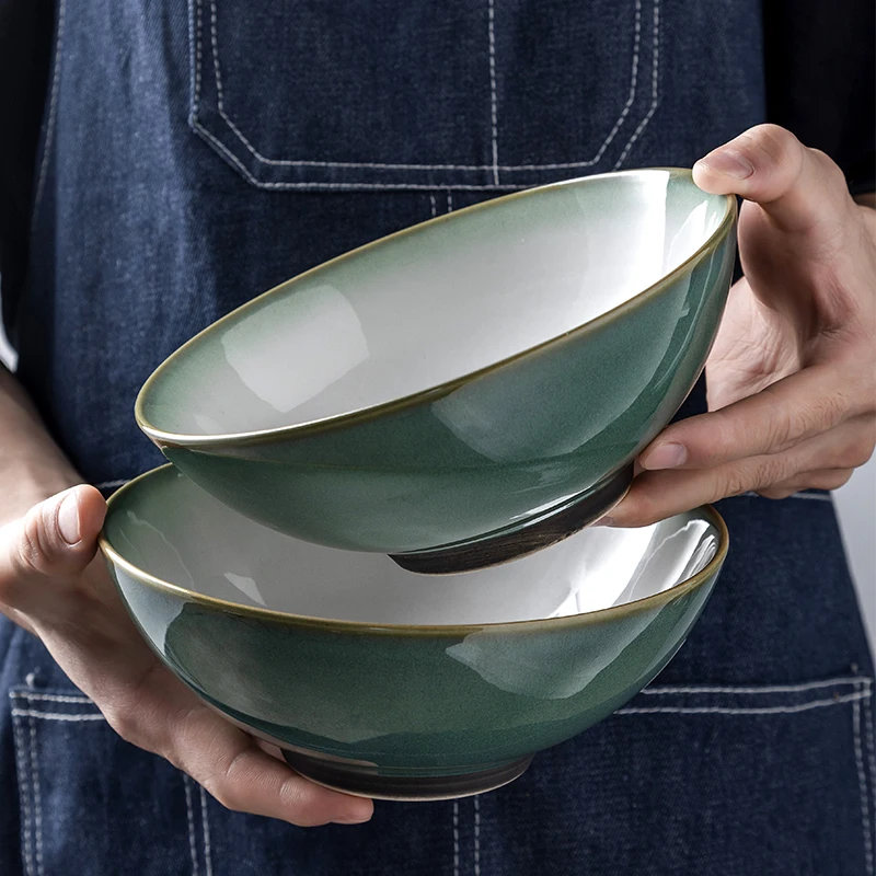 Салатница с градиентом зеленая керамическая суповая чаша бытовая большая миска