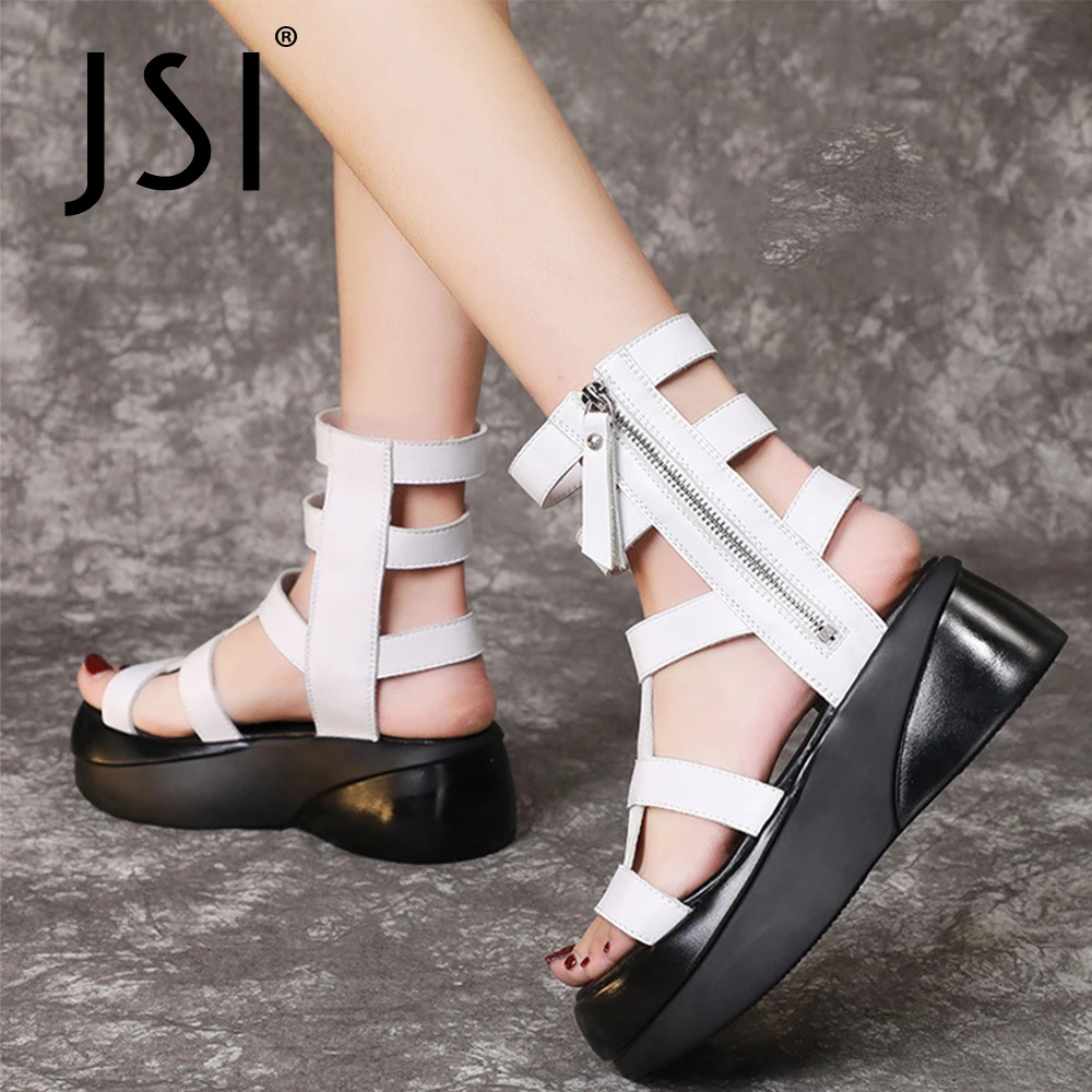 

JSI/Летняя женская обувь из натуральной кожи; Сандалии-гладиаторы на платформе для отдыха; Стильная повседневная обувь с круглым носком; Нови...