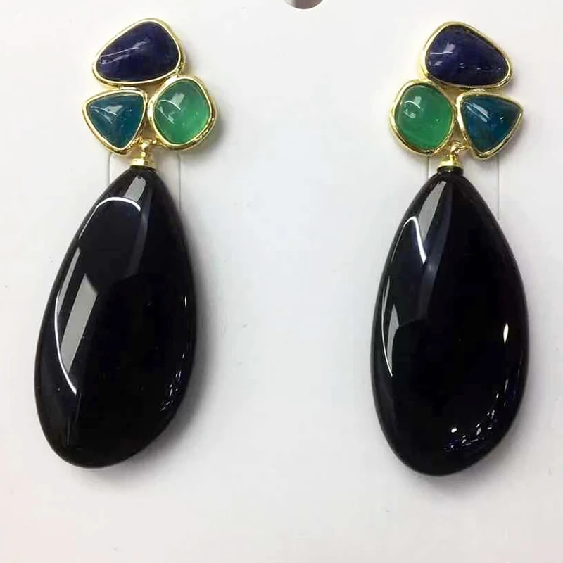 

AKAC Natural black agate earrings send randomly approx50mm