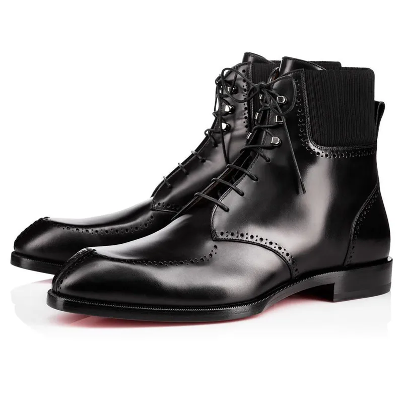 

Модные мужские Ботильоны челси Qianruiti, черные кожаные ботинки на шнуровке с резинкой и круглым носком, обувь на низком каблуке