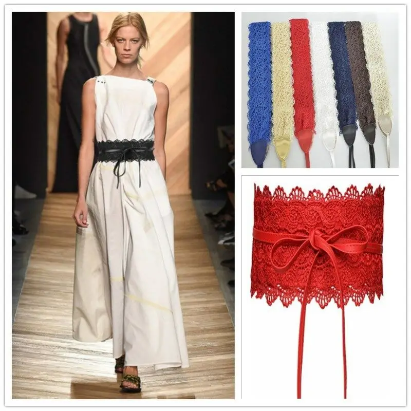 Женский эластичный пояс с пряжкой широкий кружевной корсетный черного синего