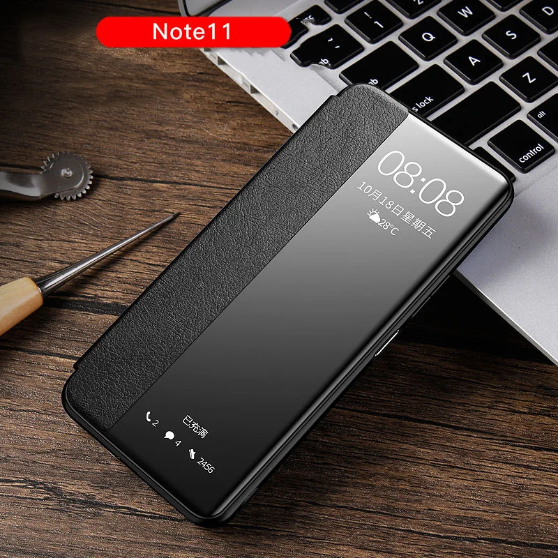 

Кожаный чехол с боковым открытым окошком для Xiaomi Poco X4 NFC M4 Pro