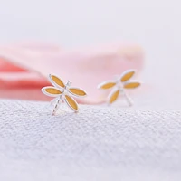 personality design silver plated yellow dragonfly stud earring 2021 fresh women body penetration earring for women party jewelry