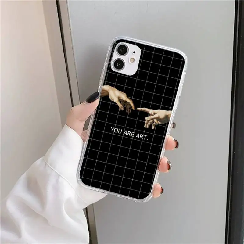 

Funny Hand The Creation of Adam Phone Case Transparent for iPhone 11 12 mini pro XS MAX 8 7 6 6S Plus X 5S SE 2020 XR