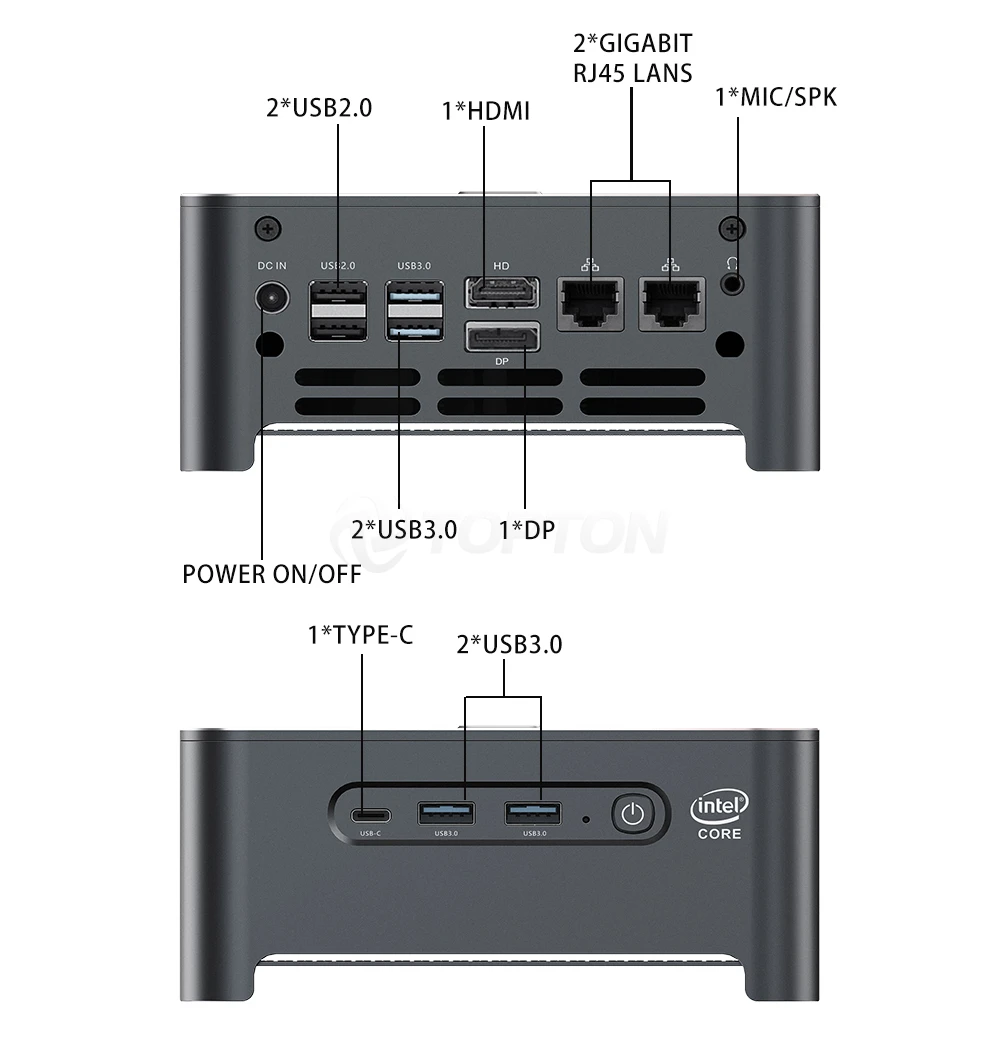 Мини-ПК TOPTON 10-го поколения Intel Core i9 10880H i7 10750H i5 10300H Windows 10 2 x DDR4/M.2 DP HDMI 4K HTPC NUC |