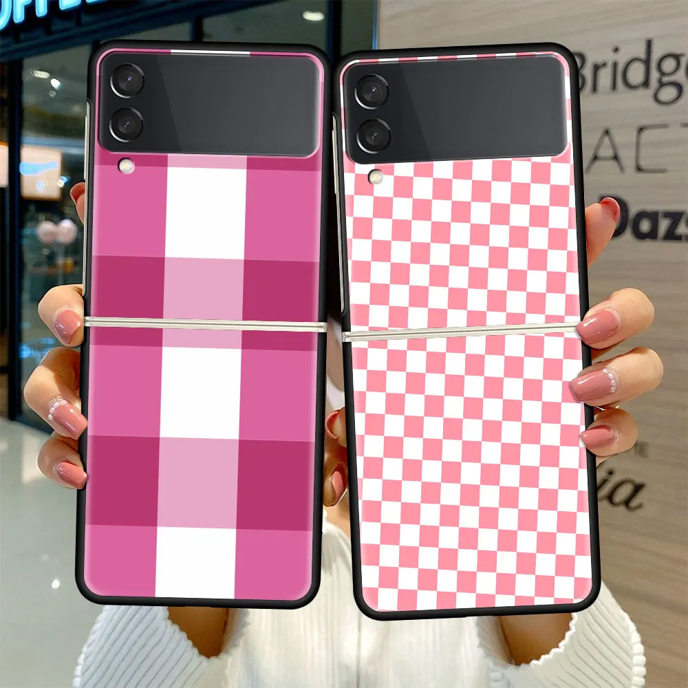 

Fold Case for Samsung Galaxy Z Flip 3 Black Silicone Hard Phone Cover Shockprooft Capas Funda Checkerboard Plaid Checked