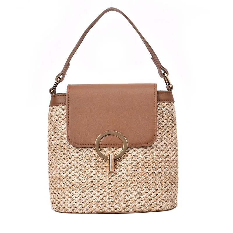 

Casual Chains Straw Bucket Bags Women Summer Messenger Bag Rattan Bags Beach Lady Travel Purses and Handbags Shoulder Bag Bolsa