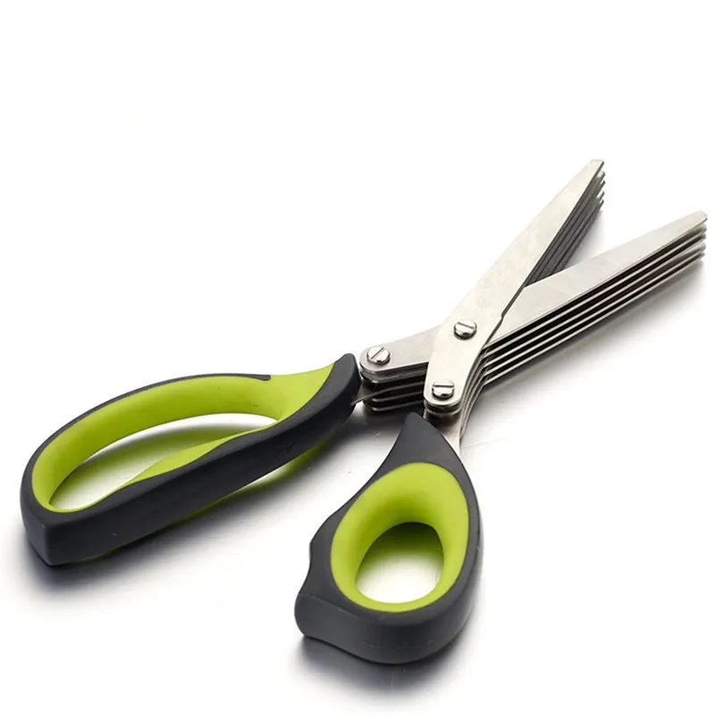 

New Multi-functional Stainless Steel Kitchen Knives 5 Layers Scissors Shredded Scallion Cut Herb Spices Scissors Kitchen Tool