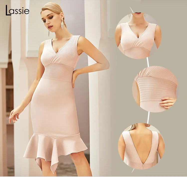 

Lassie Celebrities tight dress female high-end evening dress club sexy midi skirt party formal dress vestido de mujer pink plus