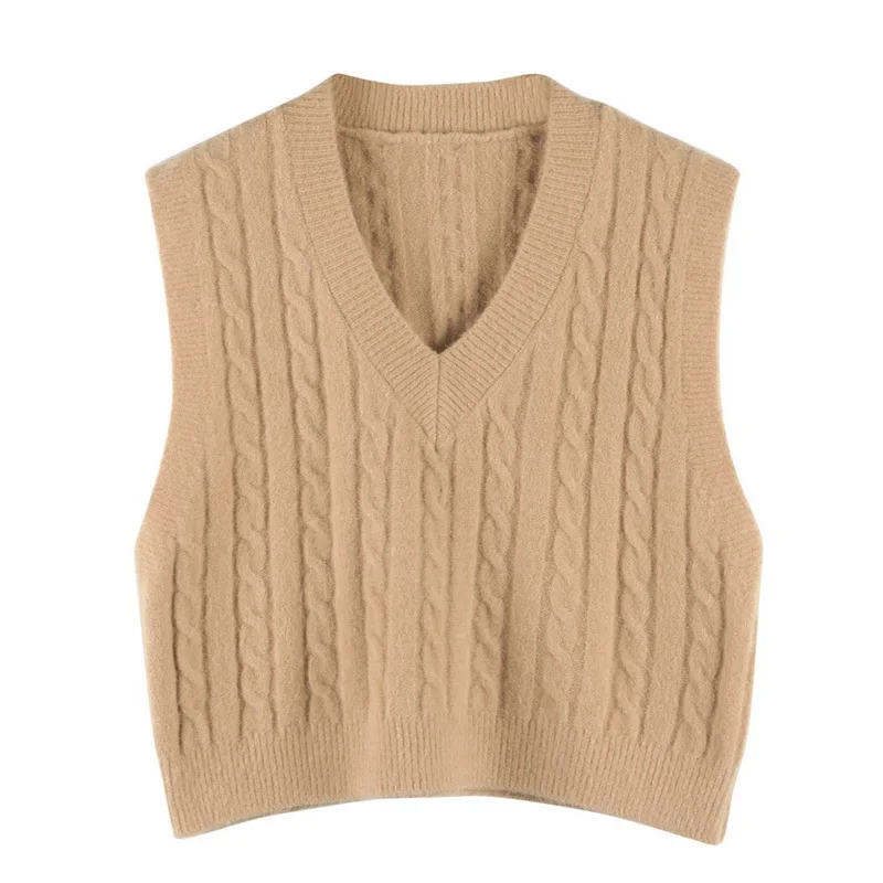 

Vest Women Solid Loose Korean Student Sleeveless Knitted V-Neck Autumn Sweater Vest Female Coats Simple Outwear Pullover Tops