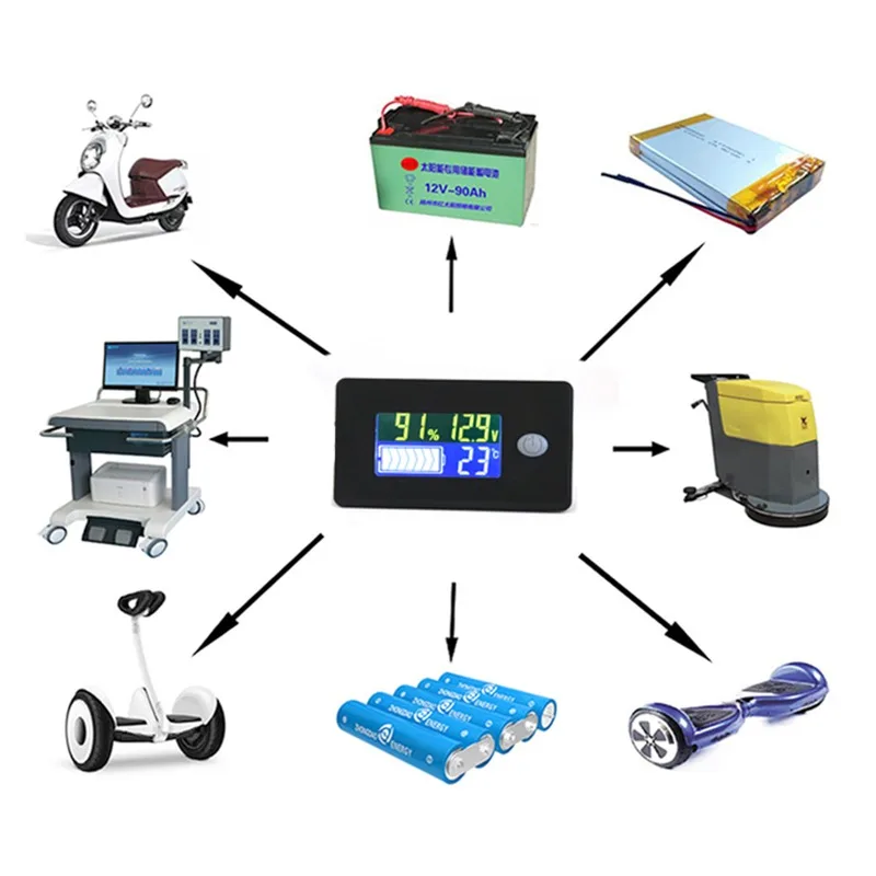 

Lead acid Battery Capacity Indicator 12V 24V Display LCD Voltmeter Temperature Meter Tester