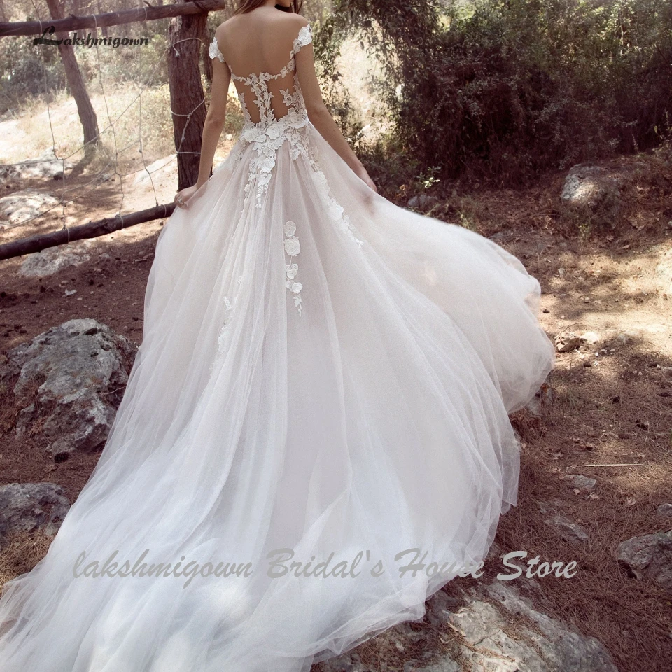 Lakshmigown ТРАПЕЦИЕВИДНОЕ платье принцессы, невесты Robe Mariee Boho Свадебные платья 3D Цветы Mariage Длинные свадебные халаты с длинным шлейфом