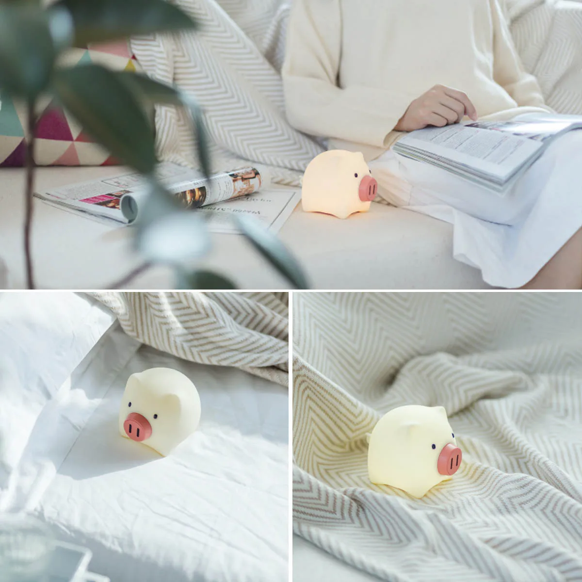 

Pig LED Night Light Touch Sensor Remote Control Dimmable USB Rechargeable Silicone Puppy Lamp For Children Kids Baby