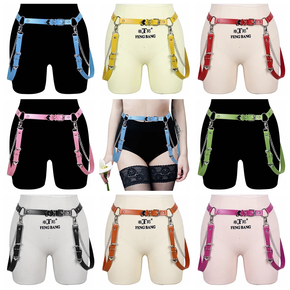 

Woman Punk Adjustable Leather Harness Metal Chain Skirt Garters Waist Belts Sexy Body Bondage Exotic Accessories Gothic Fetish