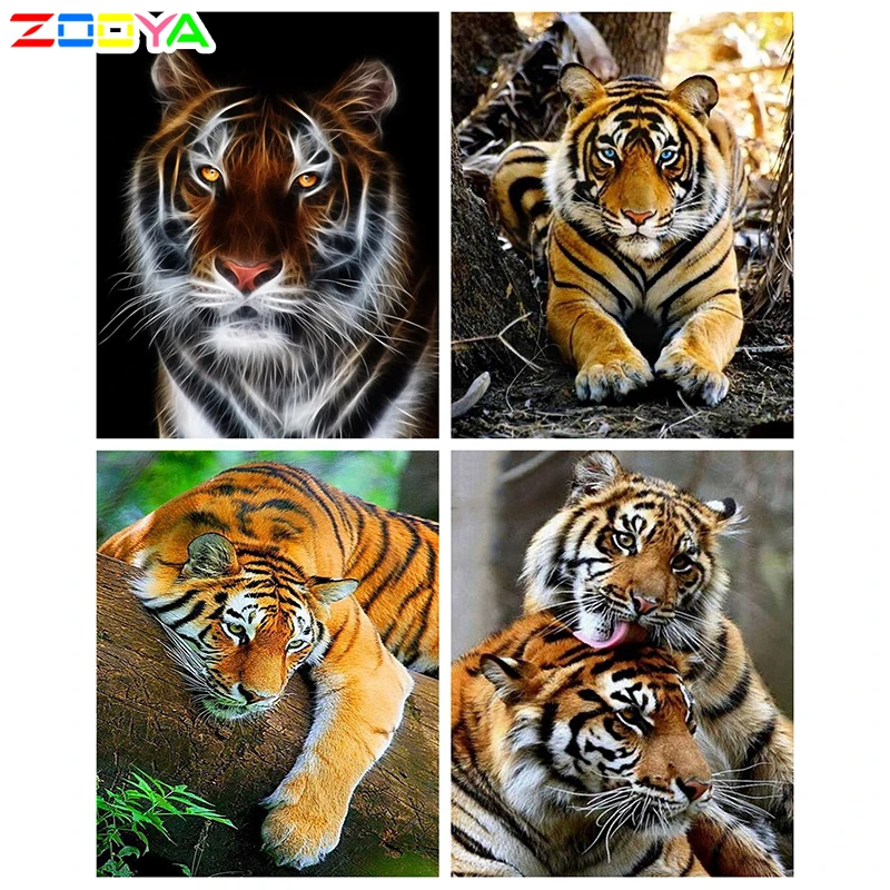 Алмазная картина ZOOYA в виде животного тигра, сделай сам, полностью Квадратный бриллиант, 5D, вышивка, стразы, набор мозаики, домашний декор, подарок для рукоделия S14