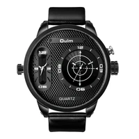 oulm new fashion mens watch quartz mens watch double time zone large dial luminous leather watch
