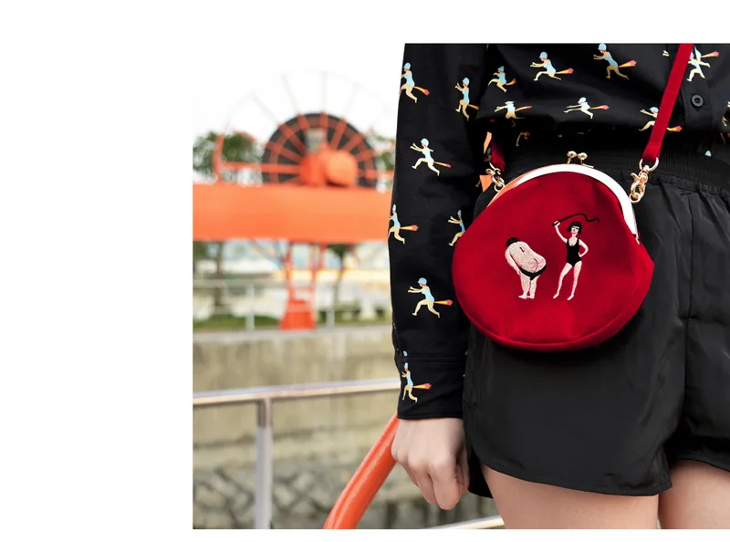 Новая Оригинальная дизайнерская женская винтажная сумка велюровая с мультяшной вышивкой женская сумка-мессенджер мини женская сумка на плечо Сумочка Кошелек