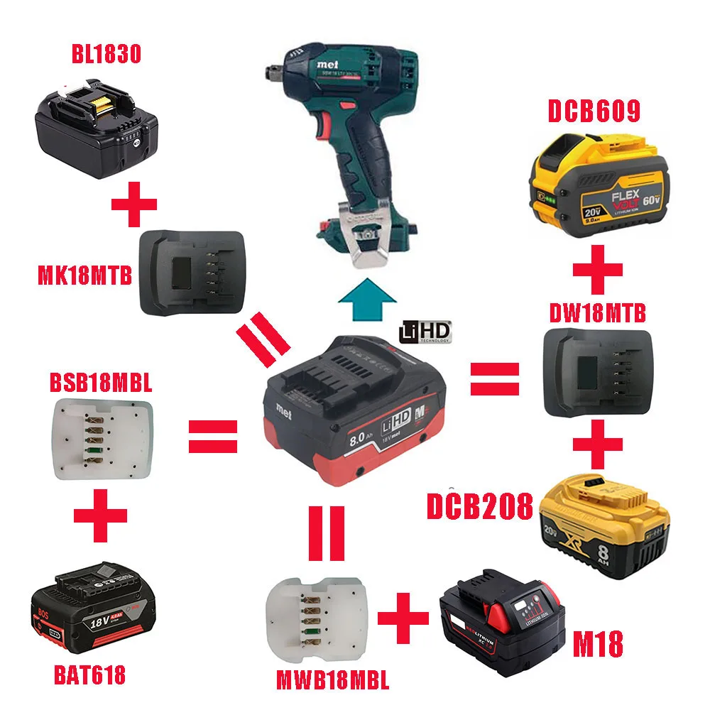 Адаптер-преобразователь MK18MTB DW18MTB BSB18MBL для Makita DeWolt Bosch Milwaukee 18 в 20 литий-ионный