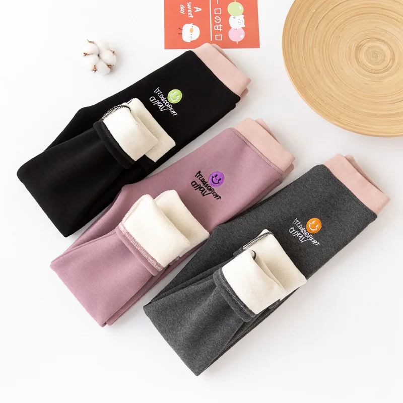 

Зимние леггинсы для девочек, облегающие брюки-карандаш с вышивкой улыбка, одежда для девочек-подростков, детские брюки, брюки для девочек