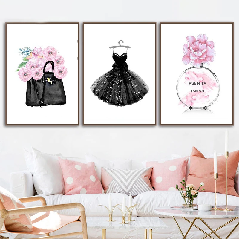 Модный Парижский перфум платье Сумочка скандинавские плакаты и принты настенные