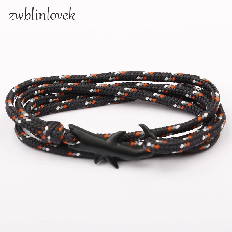 Новый регулируемый модный черный браслет с якорем и акулой для мужчин женщин