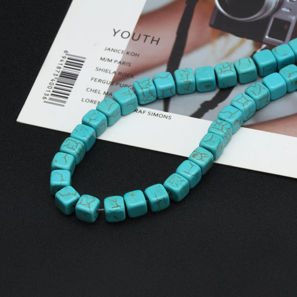 MEIBEADS 8*8mm Square Blue Howlite Striated Natural Stone Beads DIY Jewelry Findings Accessories For Necklace Bracelet UF1219 | Украшения и
